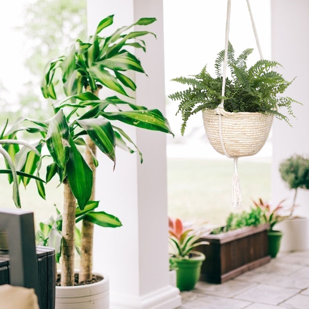 Natural Hanging Seagrass Plant Baskets Dural Layer Flower Planting Basket Holder Garden Decor
