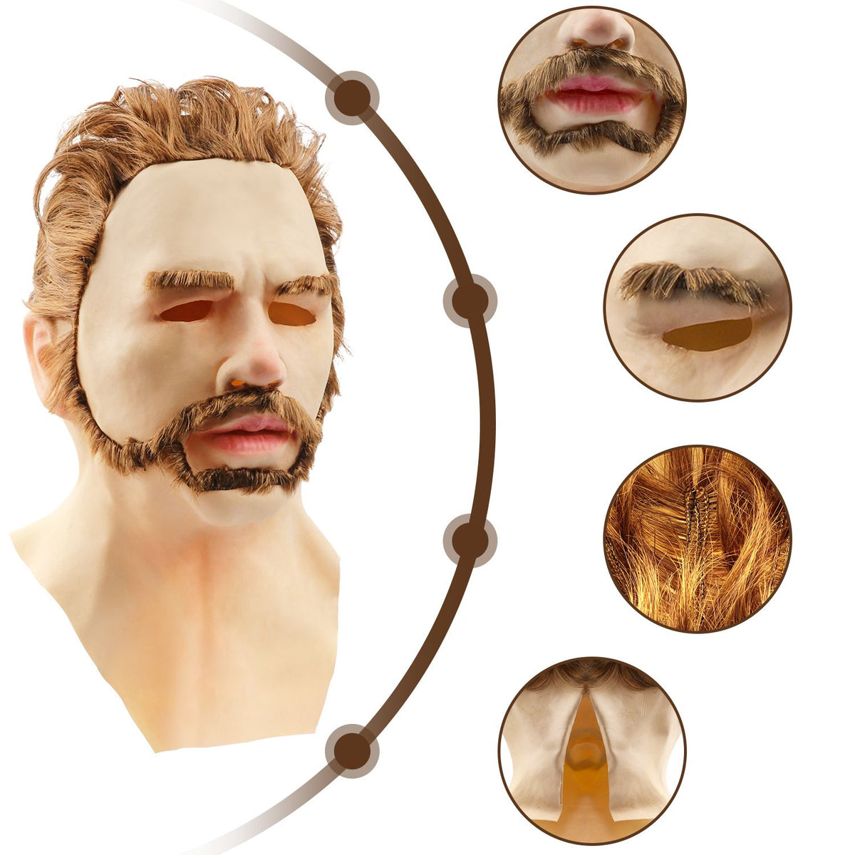 Halloween Latex Young Man Face Cover Headgear for Masquerade Halloween Headgear Prop