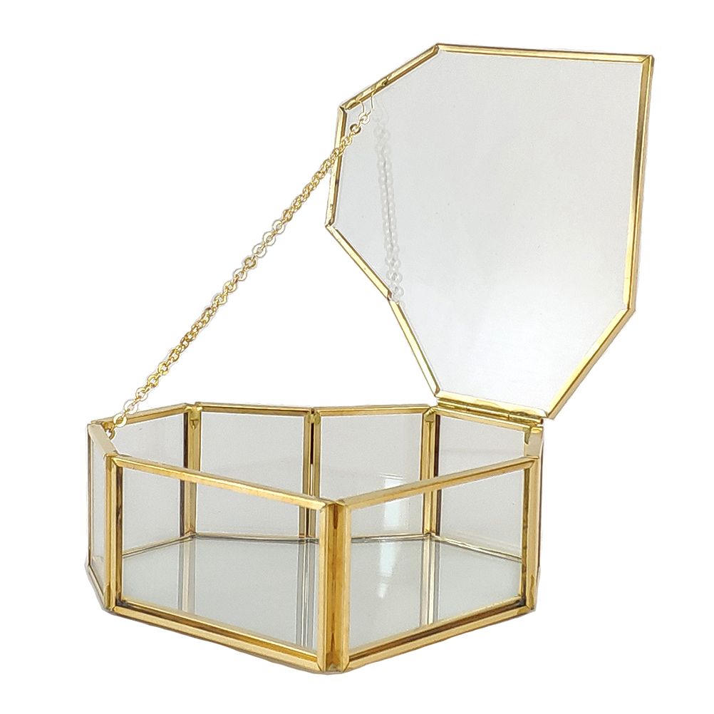 Flip Love Heart Shaped Geometric Glass Jewelry Box Glass Ring Box Multifunctional Jewelry Display Box