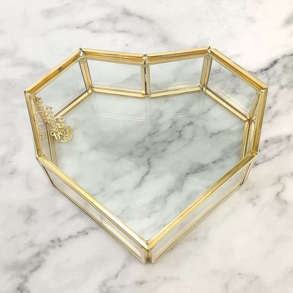 Flip Love Heart Shaped Geometric Glass Jewelry Box Glass Ring Box Multifunctional Jewelry Display Box