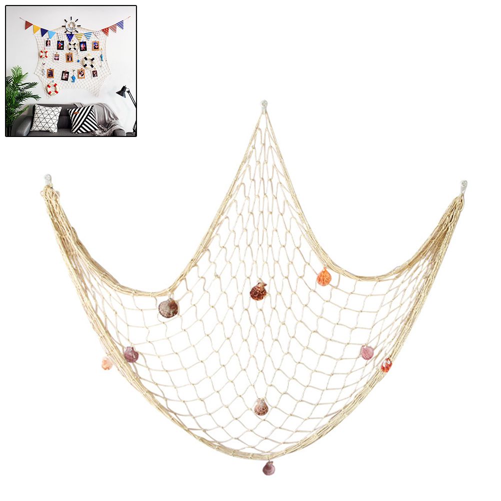 Decorative Fishing Net Wall Decor with Seashells Nautical Style Wall Hangings Ornament