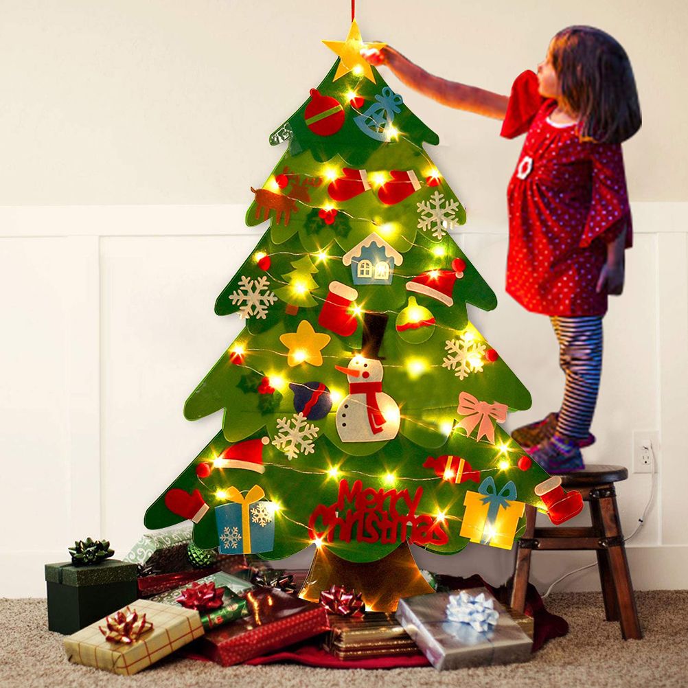 Felt Christmas Tree DIY Soft Christmas Tree with Ornaments and String Light