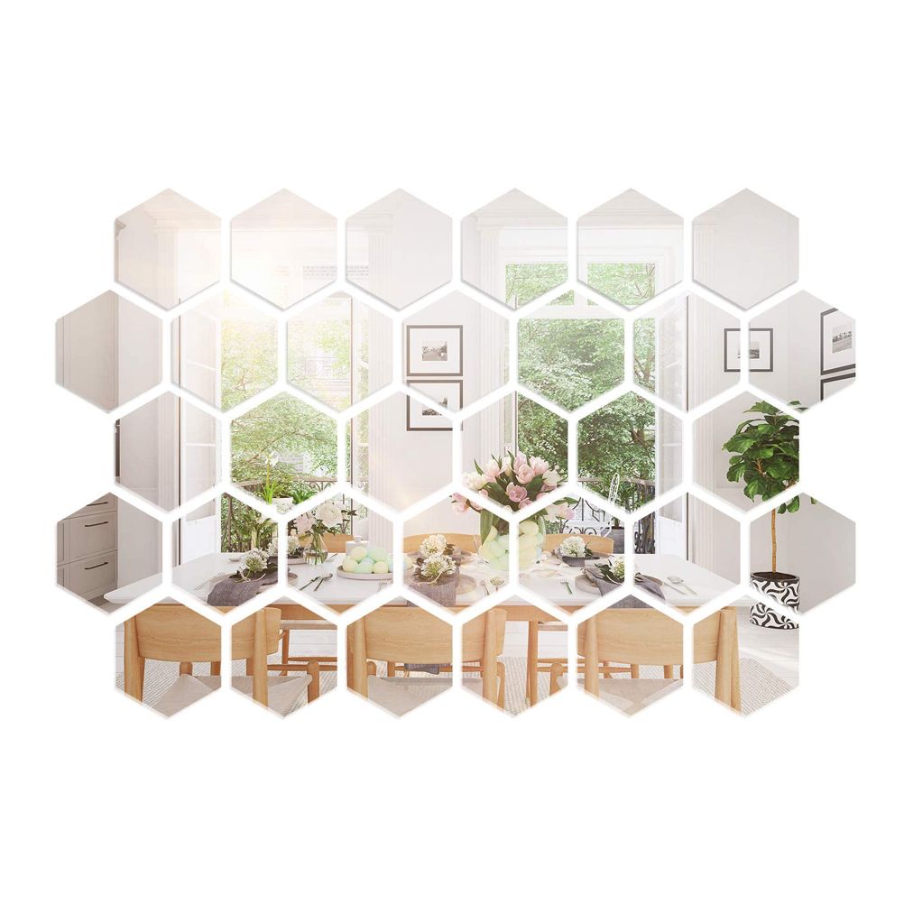 24Pcs Hexagon Mirror Sticker Self Adhesive Mosaic Tiles Bathroom Decorative Mirror Stickers