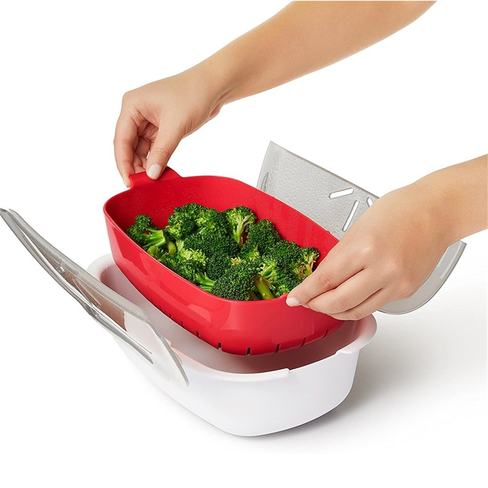 Microwave Cooker Food Container with Removable Basket