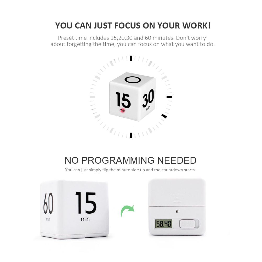 Cube Timer Kitchen Timer Preset Timer for 15/20/30/60 Minute
