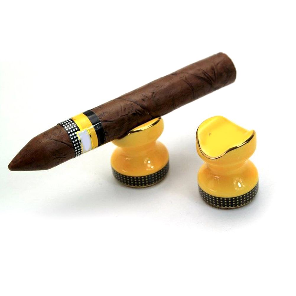 Ceramic Cigar Holder Portable Cigar Stand Display Holder Smoking Accessories for Living Room Bedroom Office Yellow