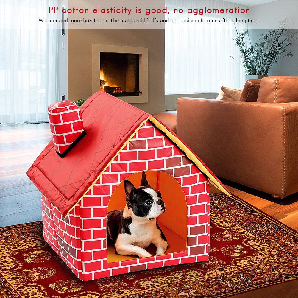 Portable Cat Puppy Home Red Brick Pet Dog House Warm And Cozy Cat Bed Dog Kennel House