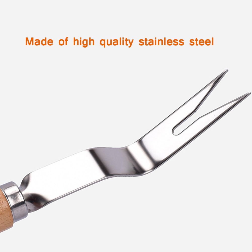 Hand Weeding Fork Manual Weed Extractor Stainless Steel Grass Remover with Long Prongs and Ergonomic Handle