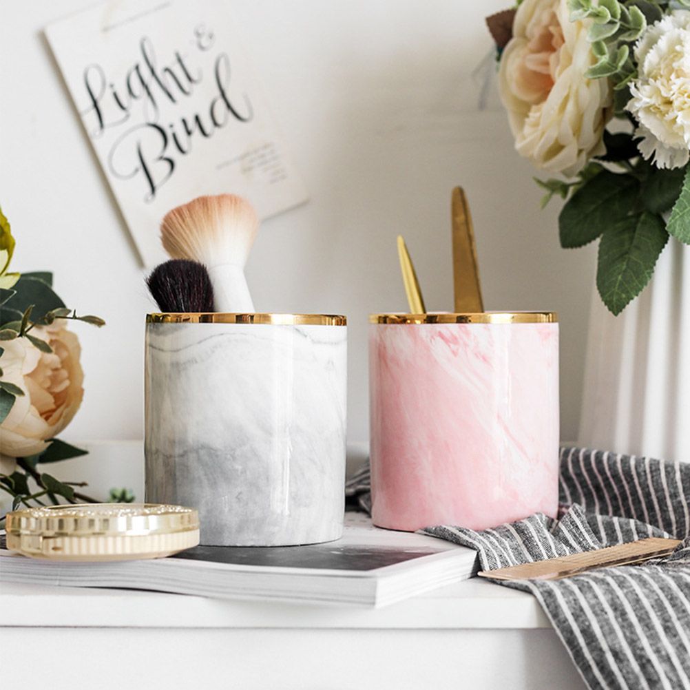 Nordic Desktop Marble Storage Tank Ceramic Cosmetic Brush Pen Holder Tableware Storage Holder Home Office Kitchen
