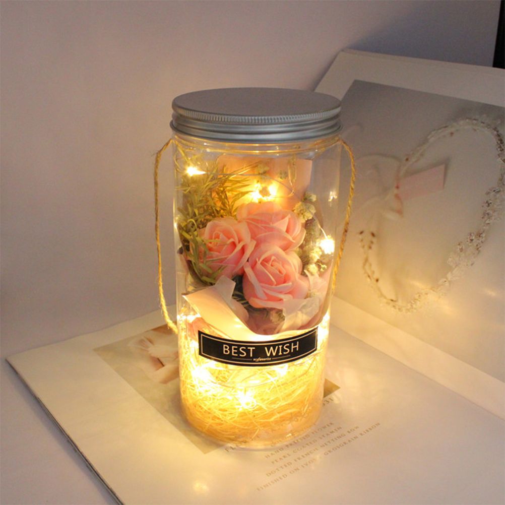 Romantic Eternal Rose Never Withered Rose Night Light Wishing Bottle Preserved Flowers Soap Rose Flower Glass Wishing Bottle