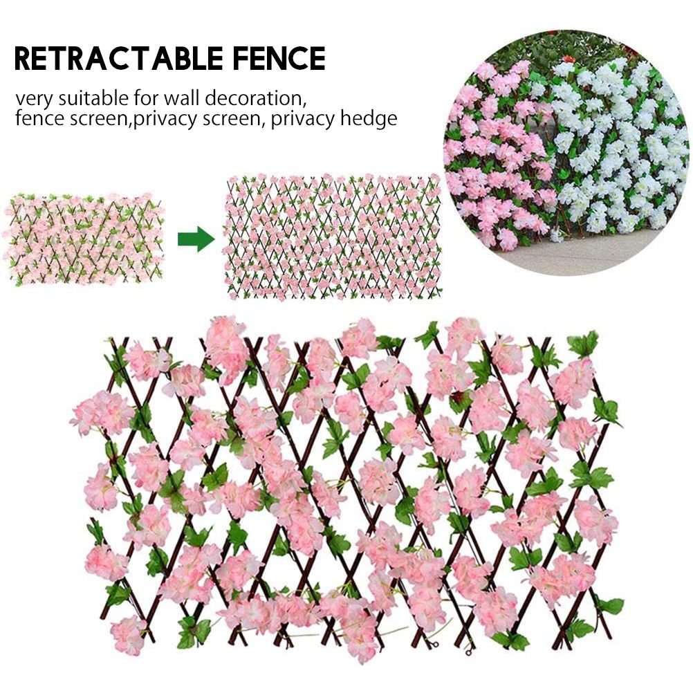 Wooden Retractable Fence Expanding Fence Hedge With Artificial Flower Leaves Garden Decoration Trellis Screen