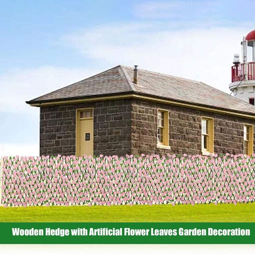 Wooden Retractable Fence Expanding Fence Hedge With Artificial Flower Leaves Garden Decoration Trellis Screen