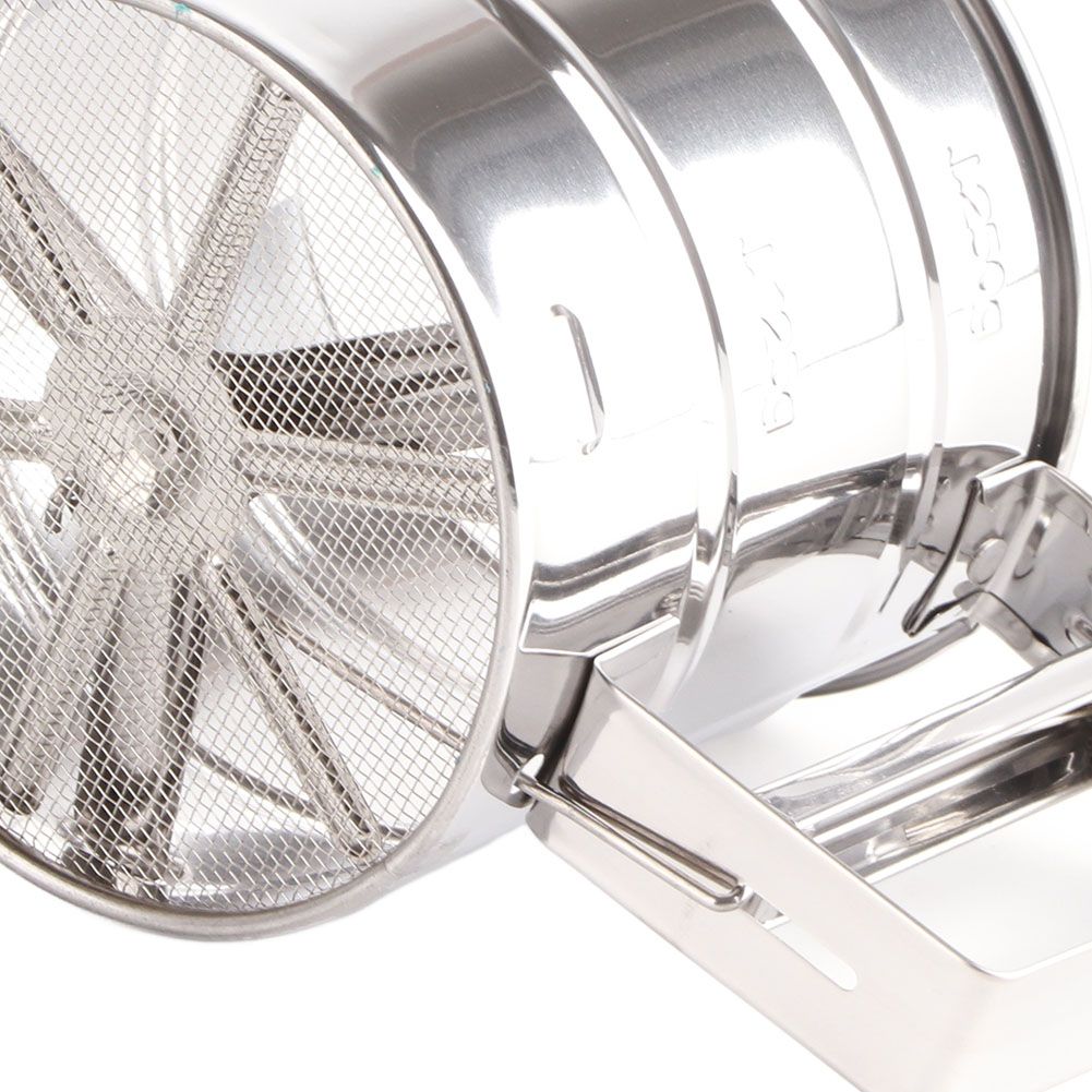 Stainless Steel Shaker Sieve Cup Mesh Crank Flour Sifter with Measuring Scale for Flour Icing Sugar