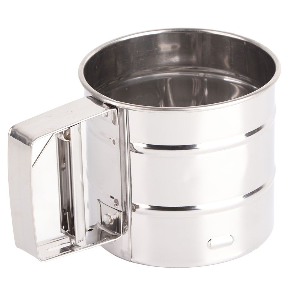 Stainless Steel Shaker Sieve Cup Mesh Crank Flour Sifter with Measuring Scale for Flour Icing Sugar