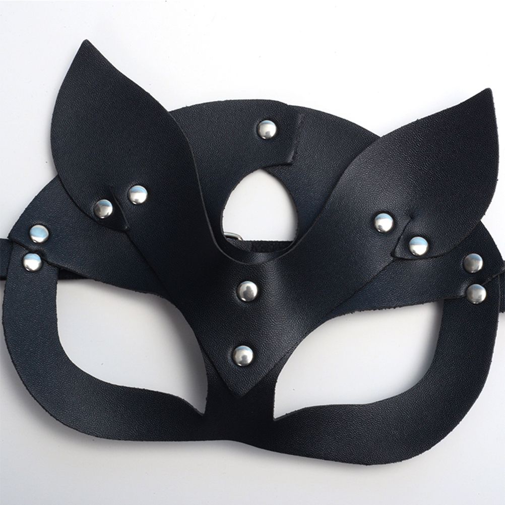 Sexy Leather Cat Face Cover Women Cat Head Face Cover Halloween Carnival Party Cosplay Face Cover