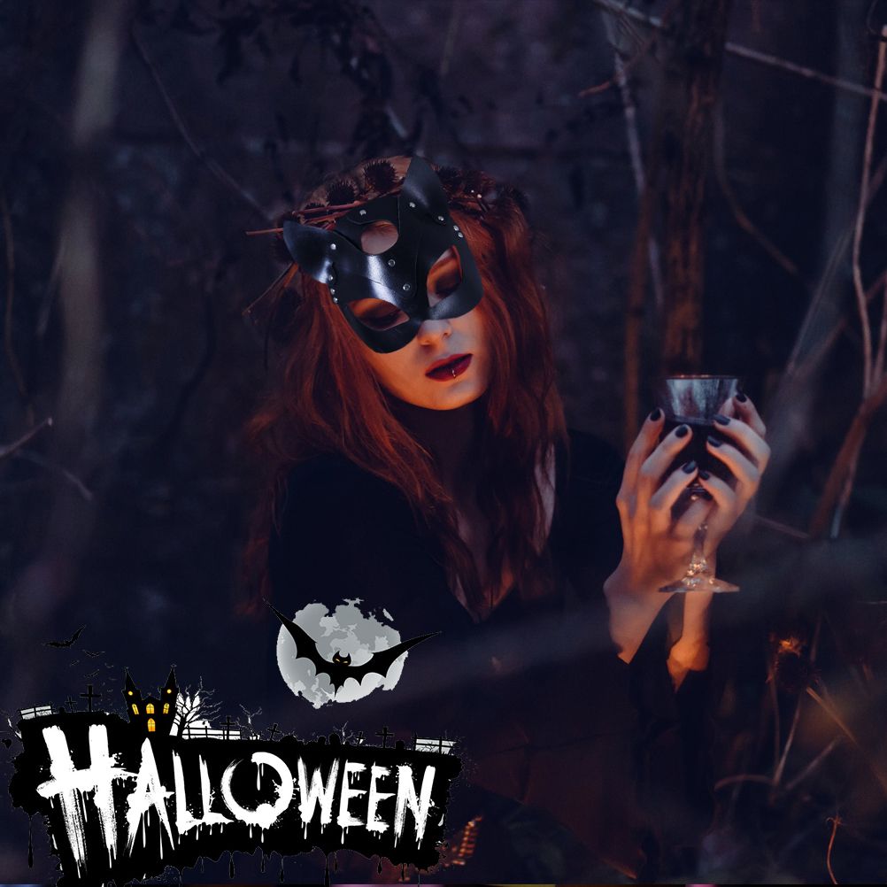 Sexy Leather Cat Face Cover Women Cat Head Face Cover Halloween Carnival Party Cosplay Face Cover