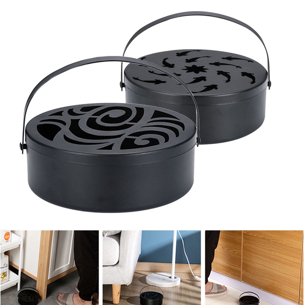 Iron Mosquito Coil Holder Hollow Mosquito Coil Box Round Incense with Handle