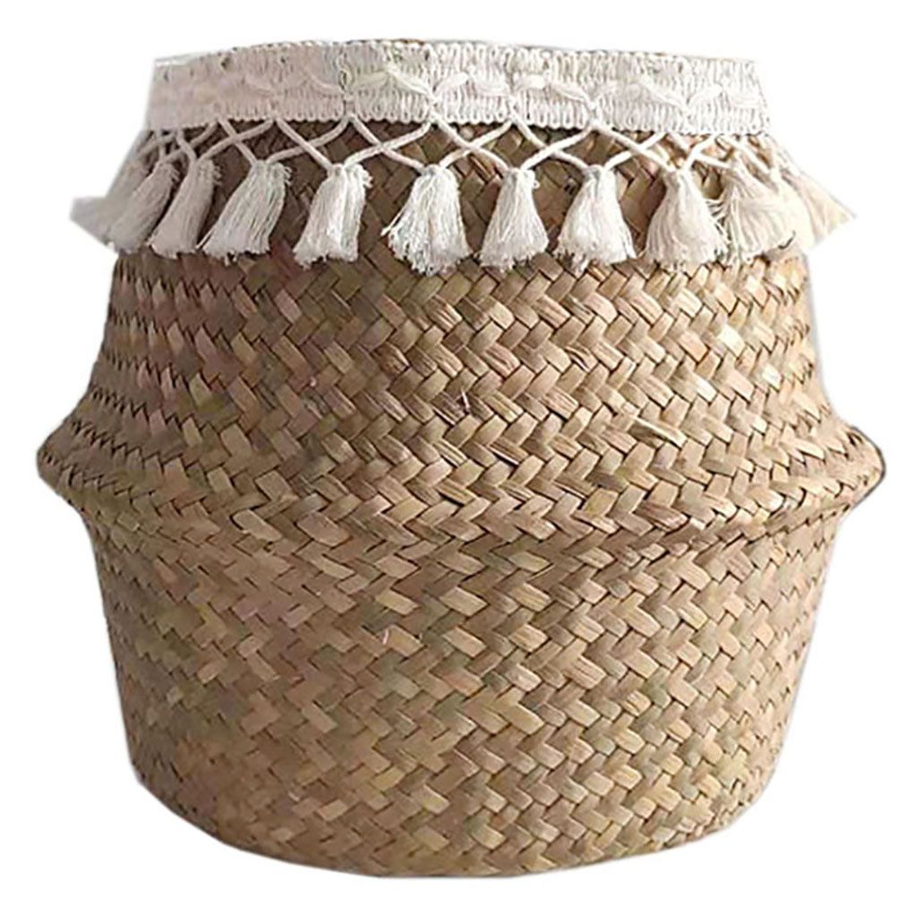 Natural Woven Straw Basket Foldable Woven Storage Basket Plant Straw Basket
