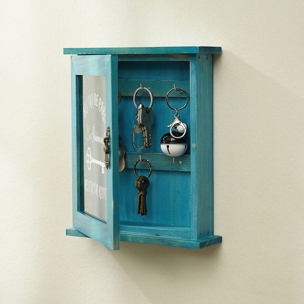Key Organizer Wooden Key Cabinet Wall Box Beautiful Durable Retro Acrylic Door Key Storage Box