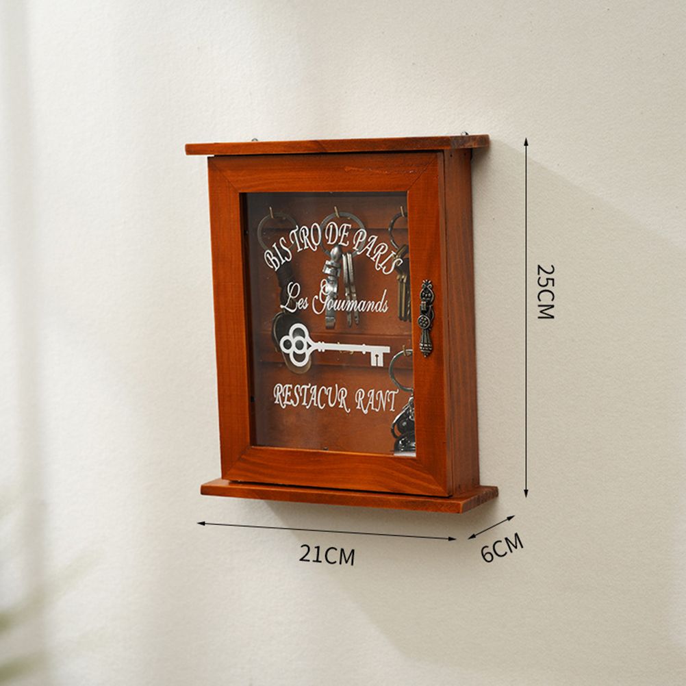 Key Organizer Wooden Key Cabinet Wall Box Beautiful Durable Retro Acrylic Door Key Storage Box