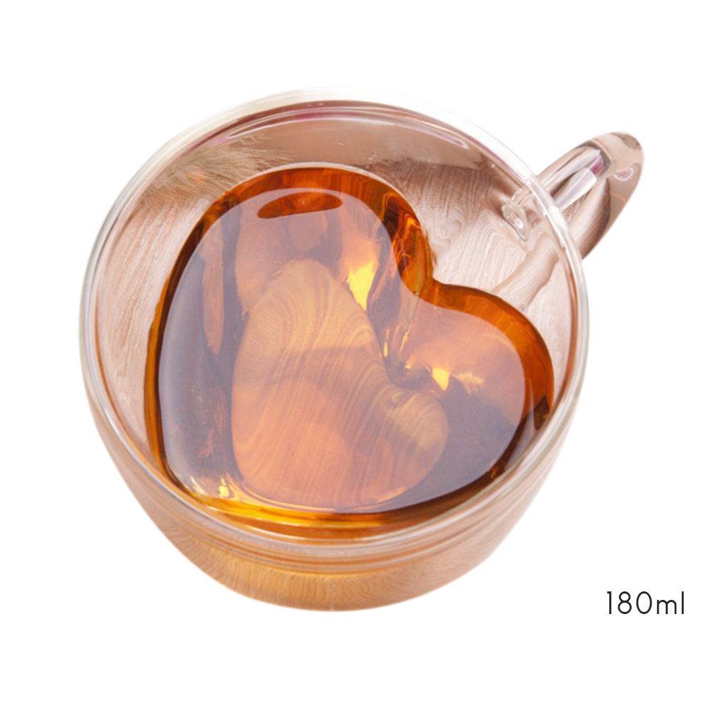 180ml/240ml Heart Shaped Double Wall Glass Mug Heat Resistant Tea Mug