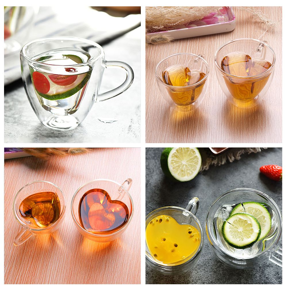 180ml/240ml Heart Shaped Double Wall Glass Mug Heat Resistant Tea Mug