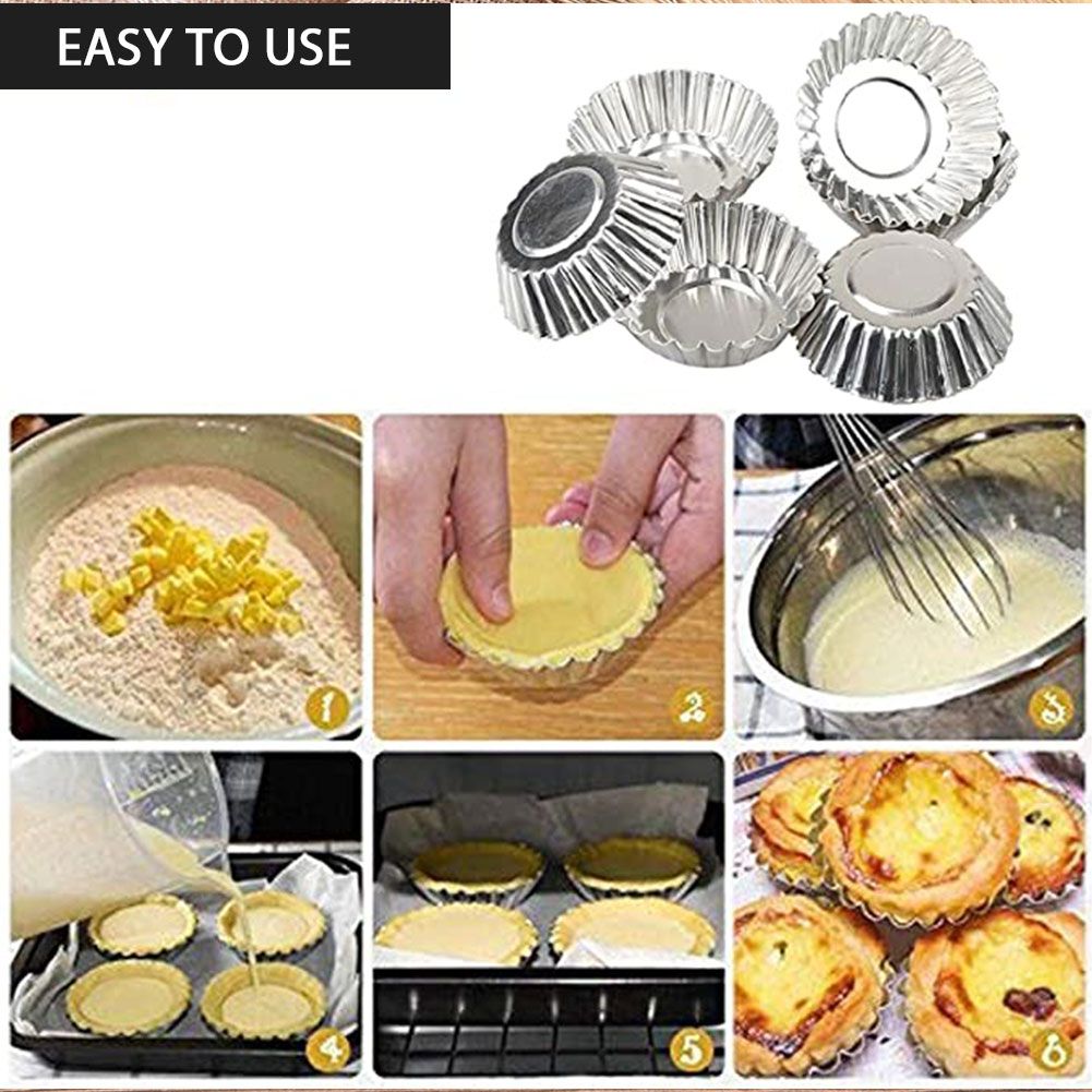 20Pcs Egg Tart Molds Mini Aluminum Cake Muffin Moulds Tins Pans Non Stick Cupcake Cake Moulds Kitchen Reusable Baking Tools