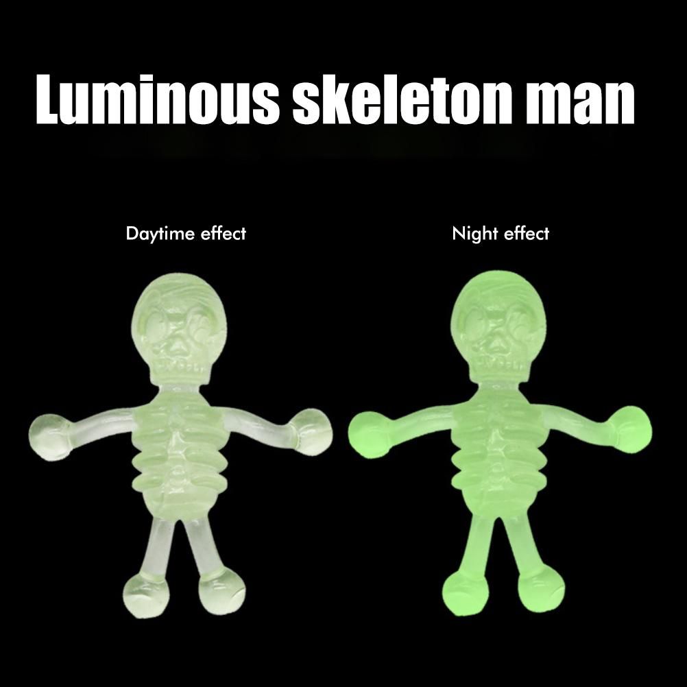 10Pcs Halloween Stretchy Luminous Small Skeleton Toy TPR Stress Relief Toy Halloween Party Favors Supplies