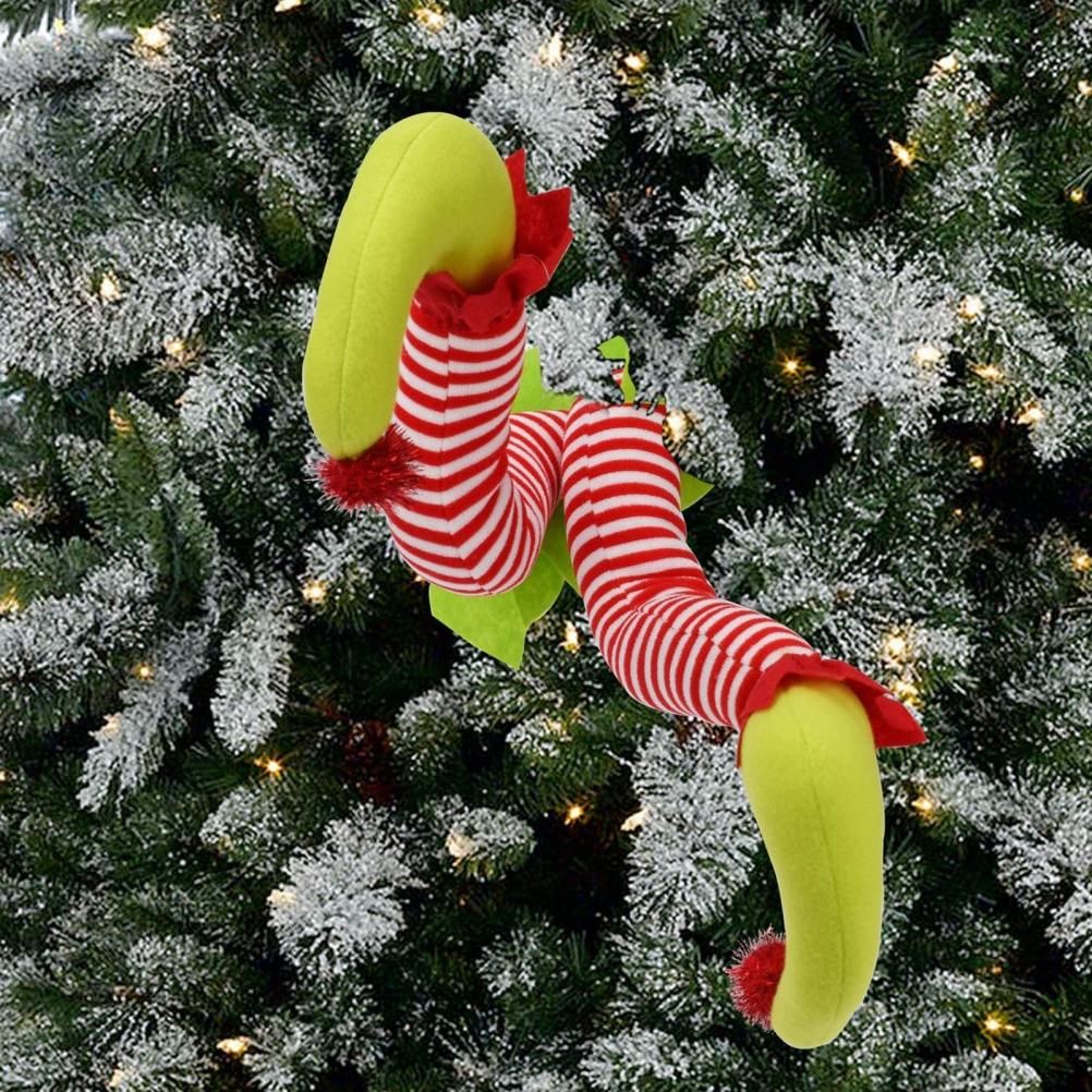 Christmas Elf Stuffed Legs Stuck Tree Topper Decorations Xmas Holiday Party Ornament Indoor Outdoor Decor