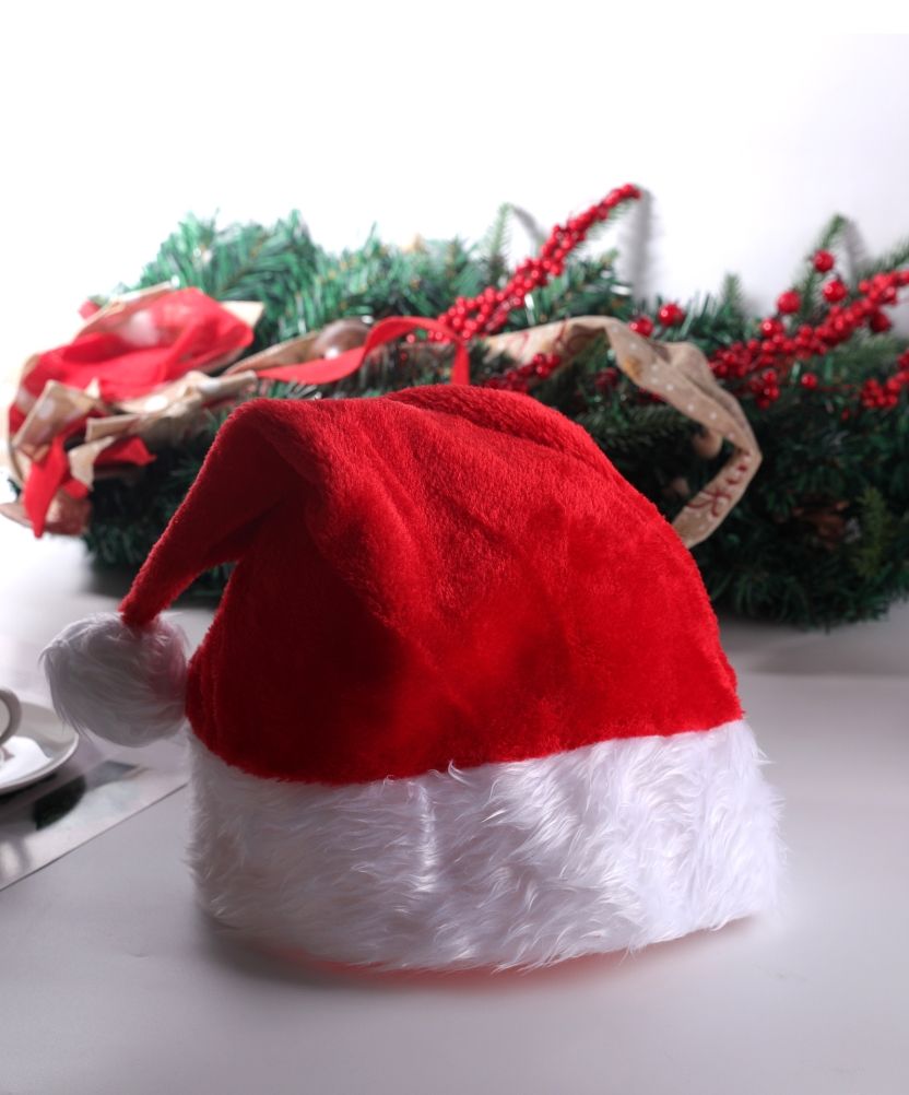 LED Christmas Hat Light Up Plush Santa Hat Christmas Costume Props Holiday Party Supplies