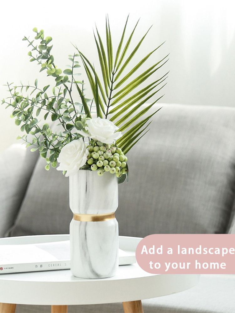 White Ceramics Vase Water Transfer Printed Marble Flower Vase for Bedroom Living Room Cafe Restaurant Office