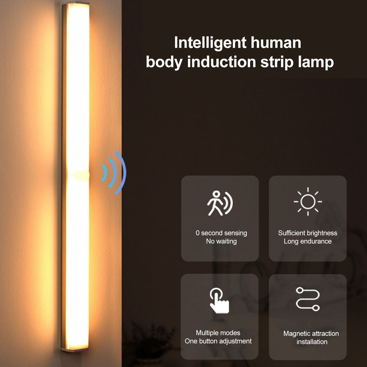 Intelligent LED Human Body Sensor Light Bar Rechargeable Wireless Night Light for Cabinet Closet