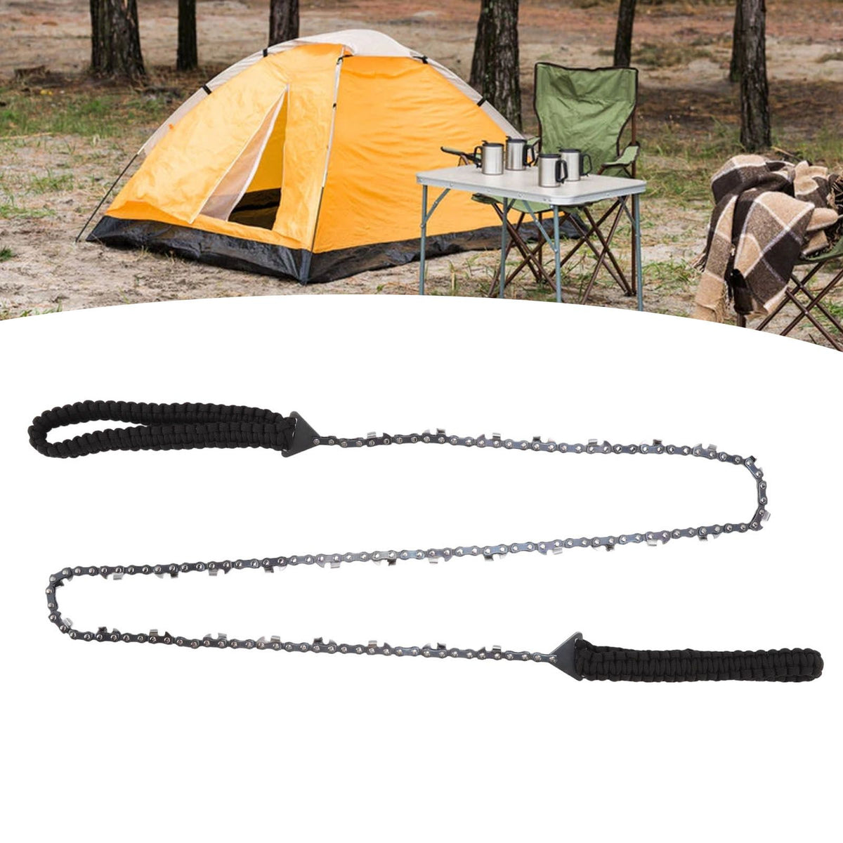 64 Links 31 Cutter 3/8 48 Inch High Reach Tree Limb Hand Rope Chain Saw with Black Paracord
