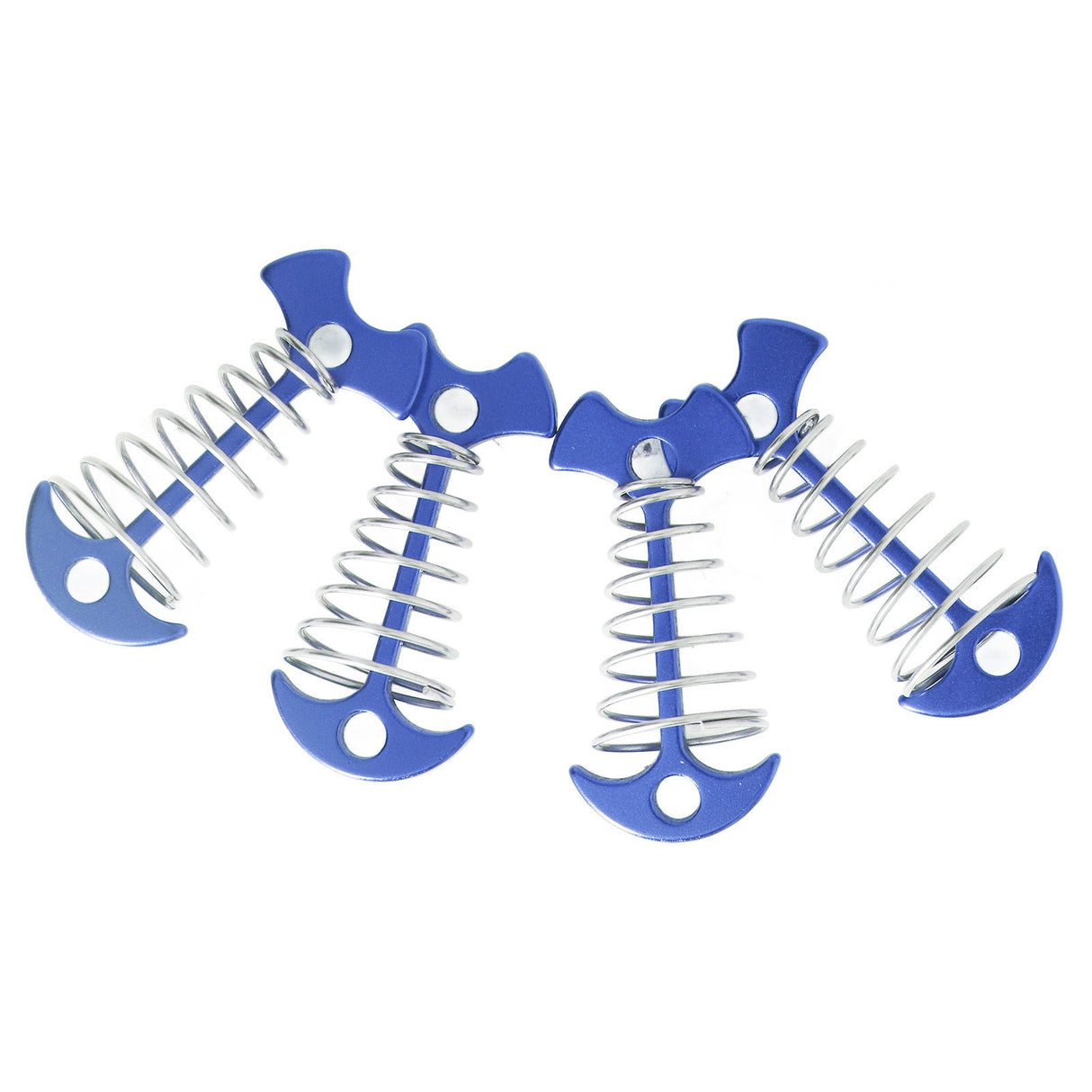 4pcs Fishbone Tent Nails Aluminum Alloy Stainless Steel Extended Plank Floor Canopy Stakes with Spring Blue