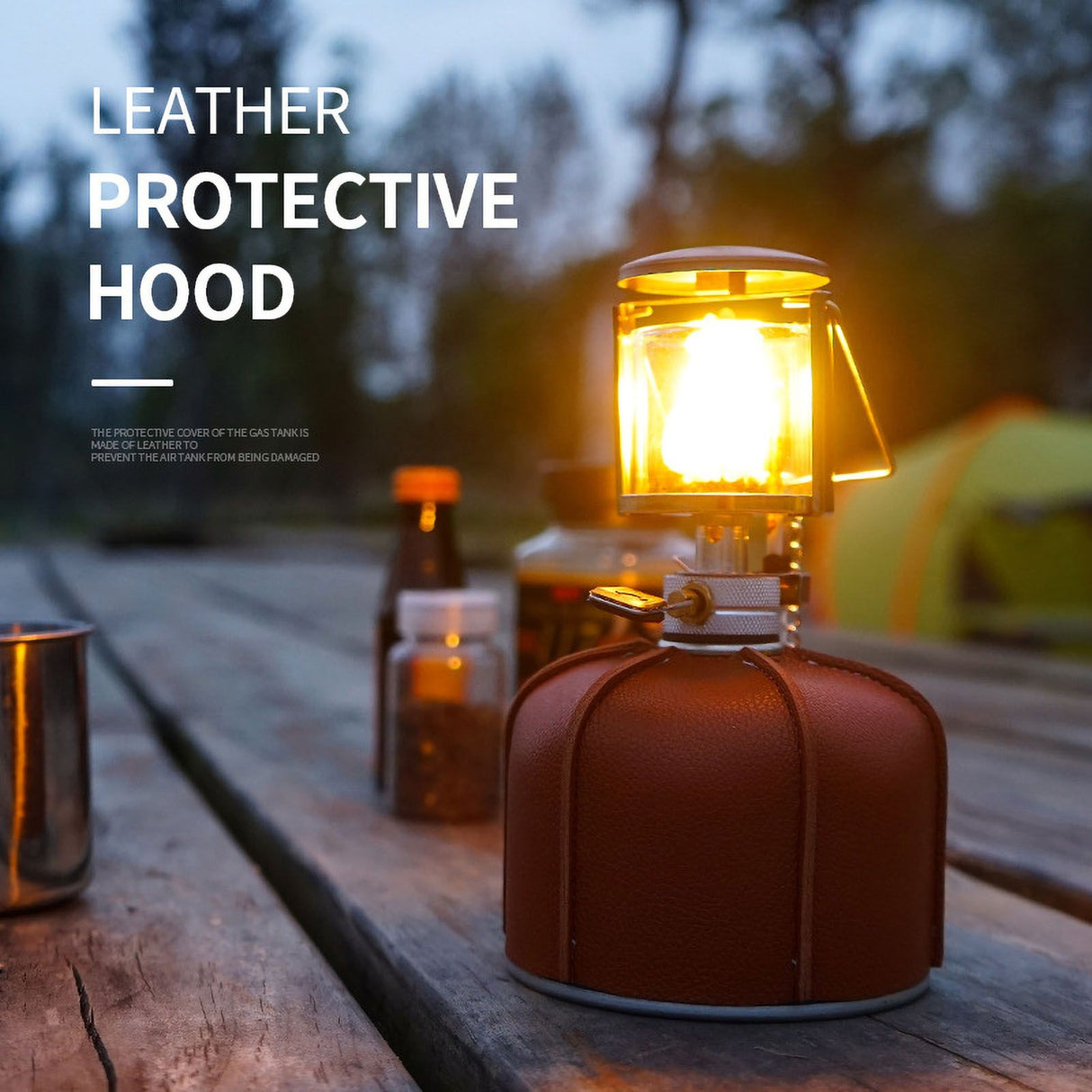 Flat Gas Tank PU Leather Sleeve Fuel Tank Protective Case Camping Stove PU Leather Cover for Outdoor 230g 1.5x9cm