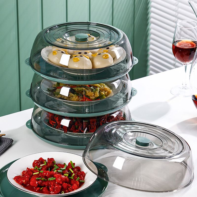 Dish Cover PET Heat Insulation Storage Transparent Dustproof for Home Picnic Cooking Green