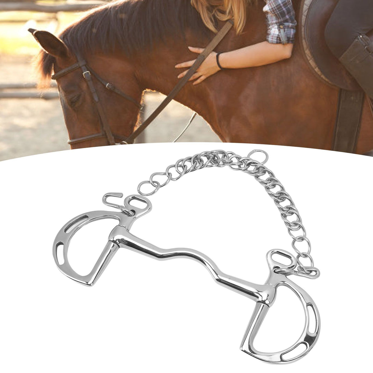 D Ring Horse Bit Stainless Steel Horse Mouth Snaffle Bit with Chain for 135mm Horse Mouth