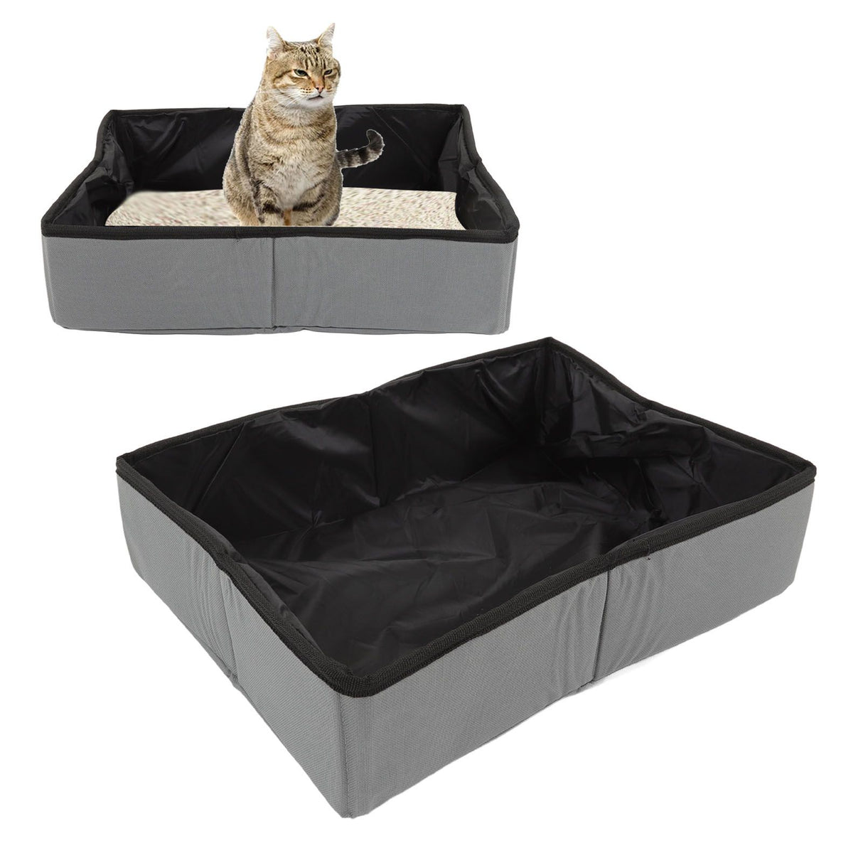 Collapsible Cat Litter Box Cloth Waterproof Outdoor Portable Cat Litter Box for Travel S Grey