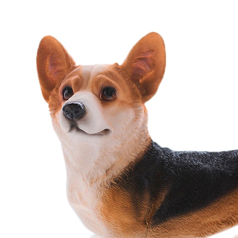Dog Statue Vivid Cute Style Small Compact Resin Material Corgi Ornament for Gardens Indoor Desks Black