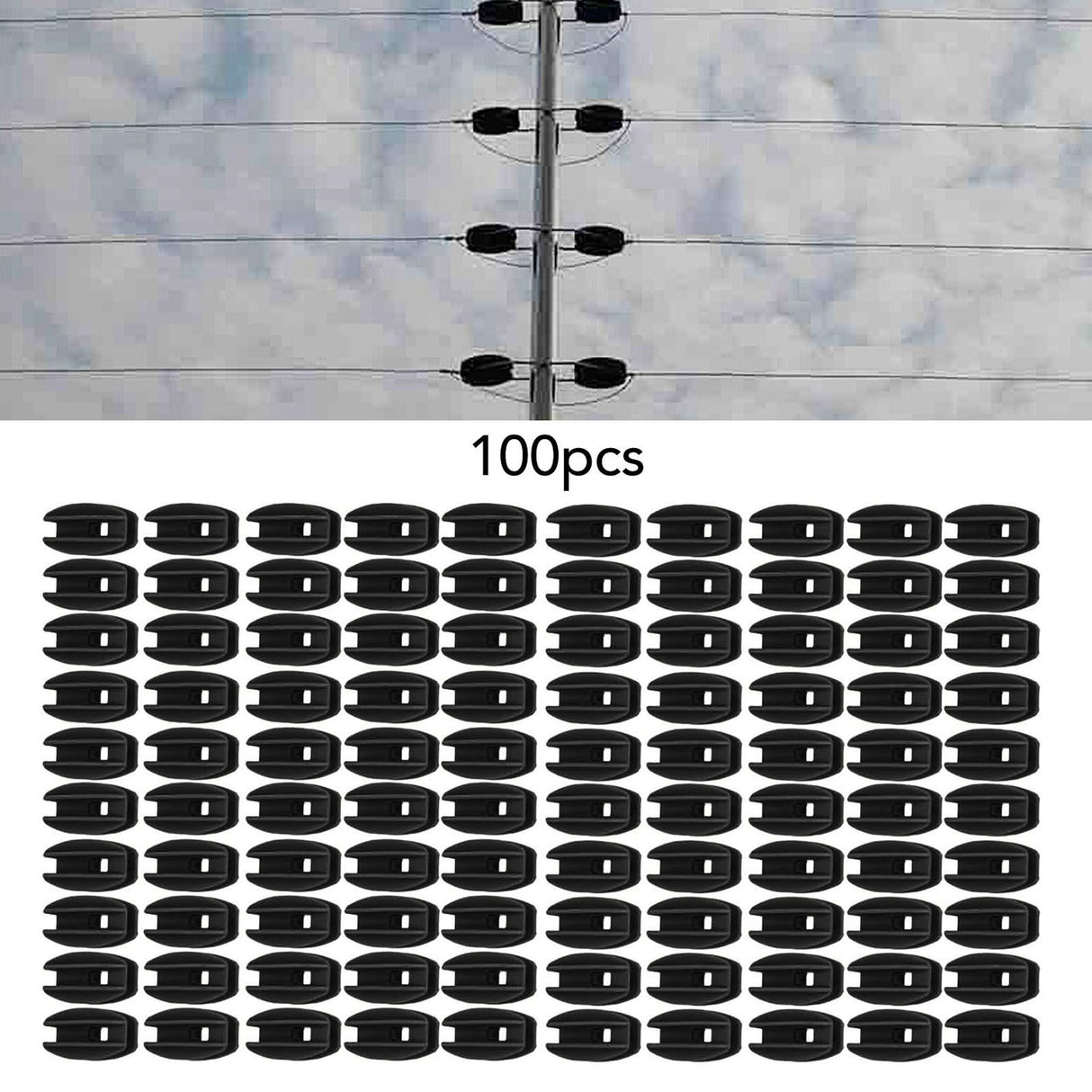 100PCS Electric Fence Insulator Weather Resistant ABS Square Tube Post Insulator for Steel Wire Black