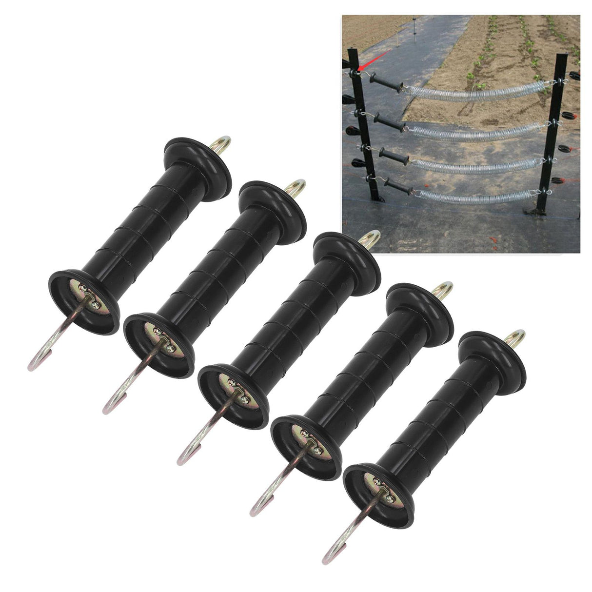 5Pcs Electric Fence Handle Insulated Gate Grip Bar with Metal Hook for Farm Pasture