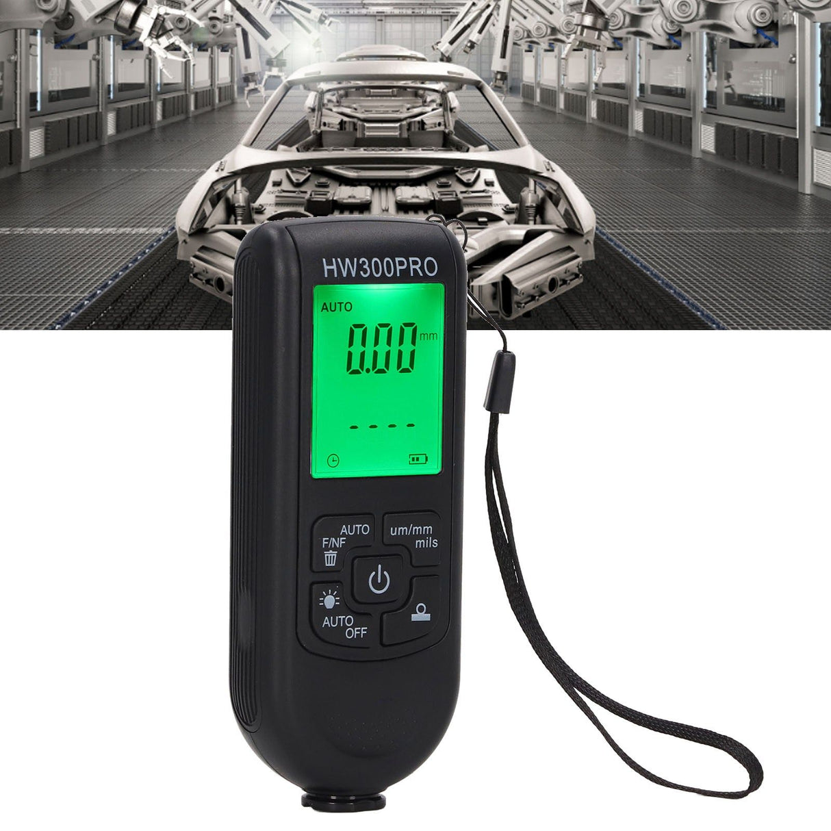Digital Coating Thickness Gauge ABS with Portable Rope Automatic Shutdown Function Paint Coating Meter for Outdoor Black