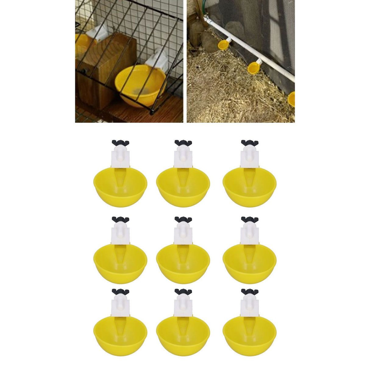 9pcs Chicken Water Cups Yellow Poultry Automatic Drinking Bowl Water Cups Feeder Waterer for Chicken Duck Goose Quail