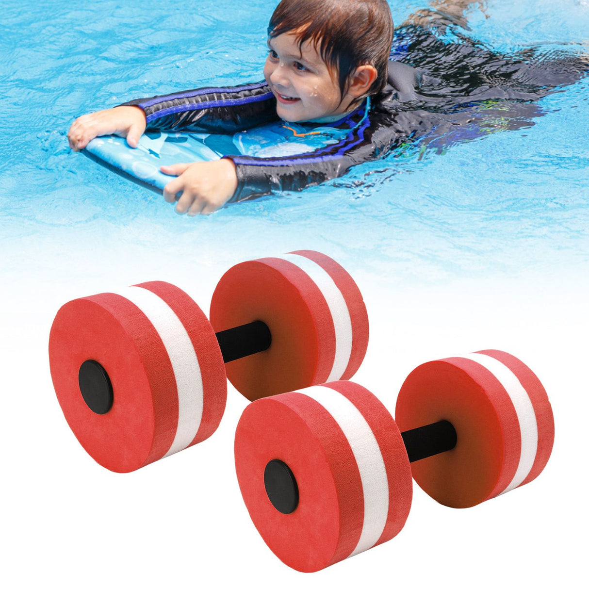 2 PCS EVA Water Floating Dumbbell Yoga Exercise Water Foam Dumbbell Fitness Tool for Men Women Kids Red