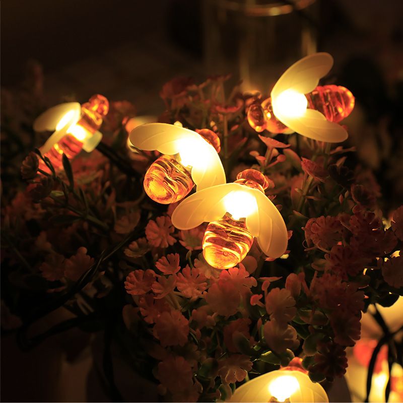Solar Bee String Lights Outdoor Led Honeybee Fairy Lights Waterproof Solar Bumble Bee Lights for Garden Christmas Decor Warm White 7 Meters 50 Lights(8 Function)