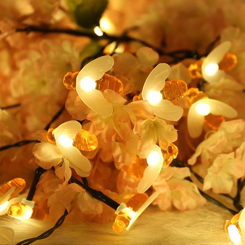 Solar Bee String Lights Outdoor Led Honeybee Fairy Lights Waterproof Solar Bumble Bee Lights for Garden Christmas Decor Warm White 7 Meters 50 Lights(8 Function)