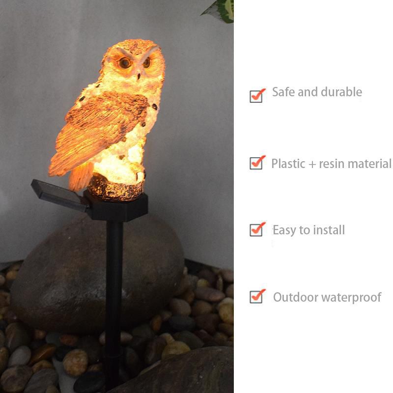 Outdoor Lamp LED Solar Waterproof Owl Figurine Garden Decoration for Backyard Patio Brown