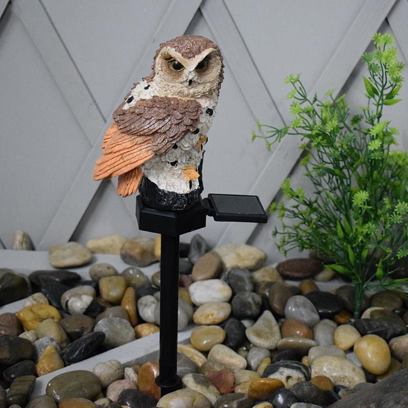 Outdoor Lamp LED Solar Waterproof Owl Figurine Garden Decoration for Backyard Patio Brown
