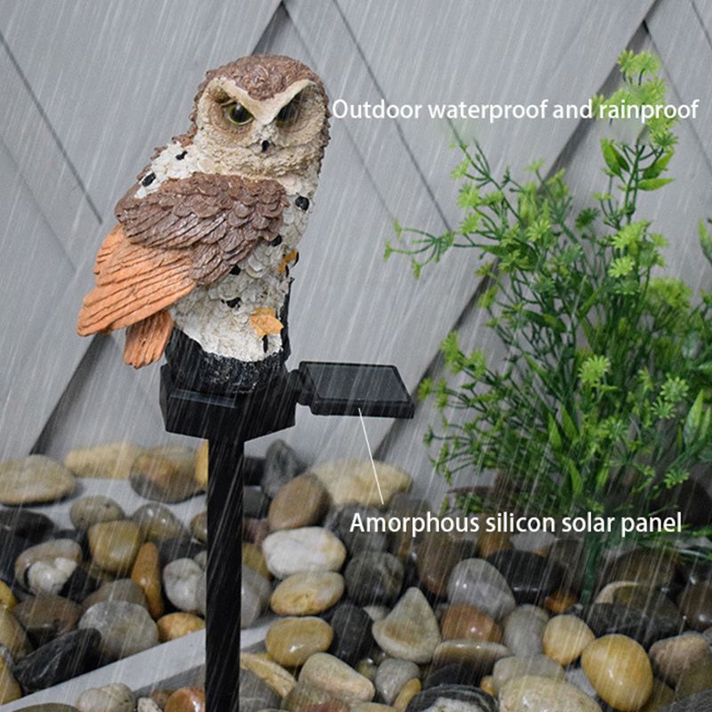 Outdoor Lamp LED Solar Waterproof Owl Figurine Garden Decoration for Backyard Patio Brown