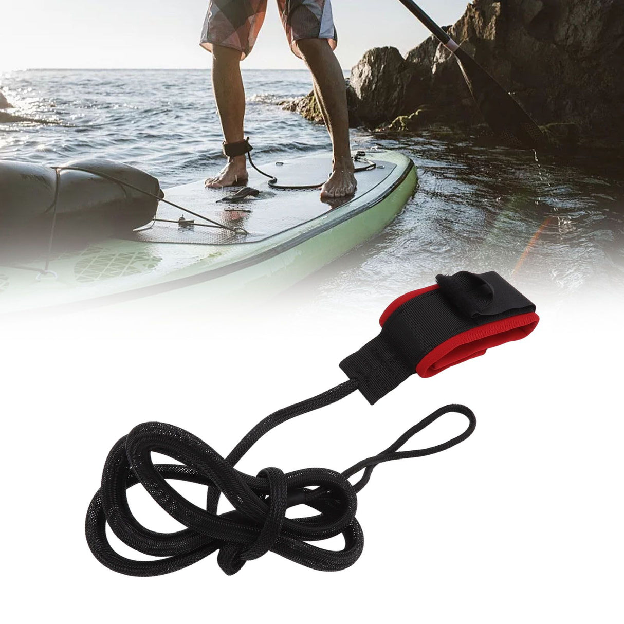 Surfboard Foot Rope Adjustable Ankle Cuffs Paddle Board Safety Lifeline Outdoor Accessories Black and Red